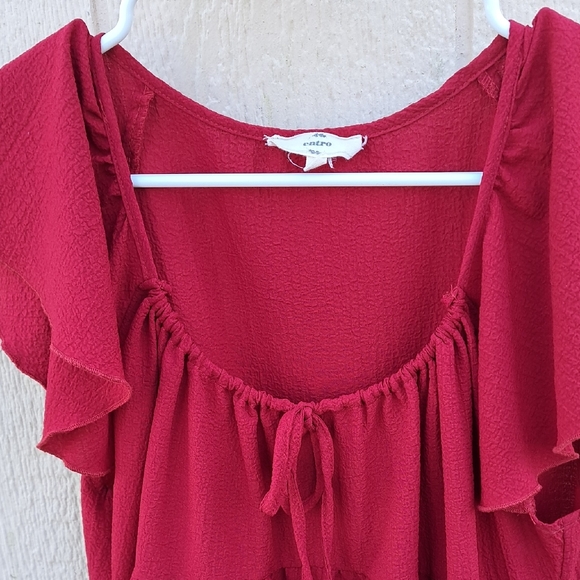 Women's Rustic Country Red Ruffle Top With Pockets - Picture 2 of 3
